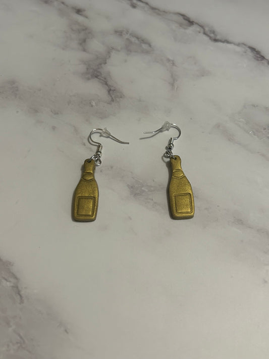 Gold Champagne Bottle Dangle Earrings