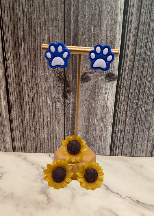 Blue & White Paw Print Earrings